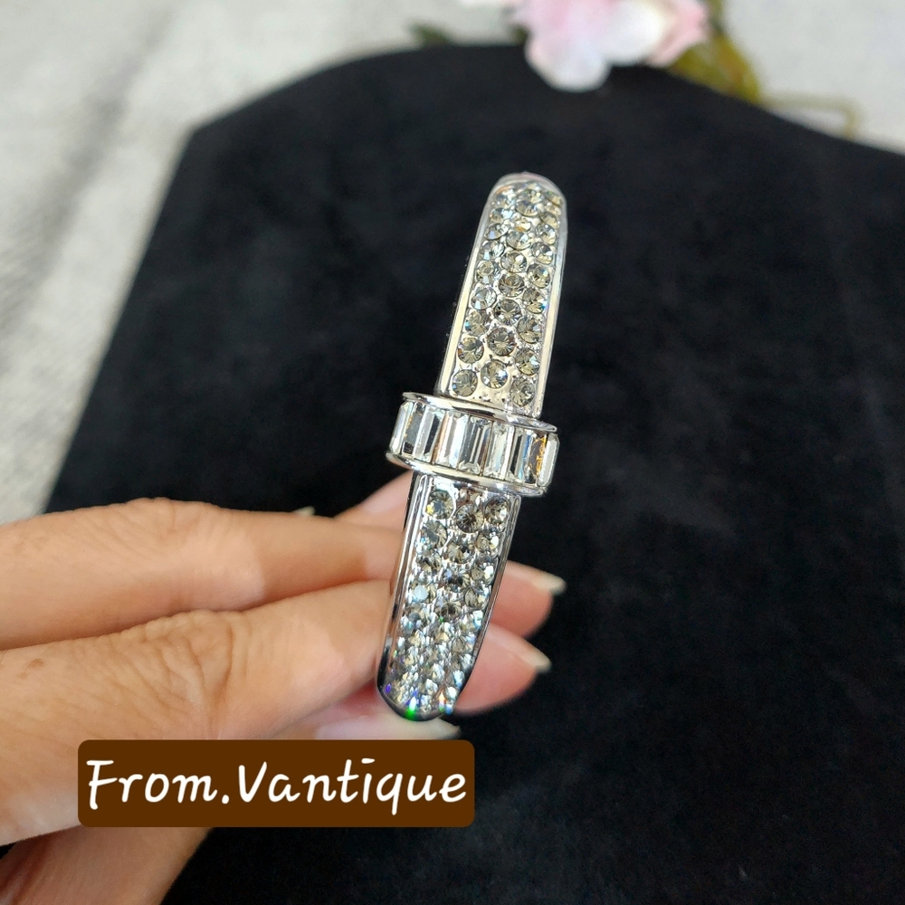✨️💎 Vintage Diamond Silver Bangle / Cuff ⭕️ Bold Chunky Oval 🔗